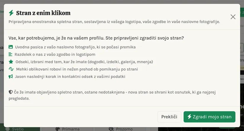 Pogovorno okno One-Click Page.
